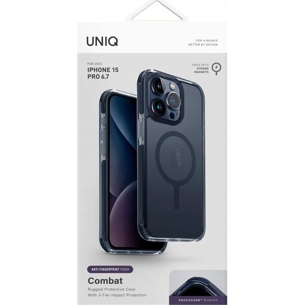 Uniq UNIQ etui Combat iPhone 15 Pro Max 6.7" Magclick Charging ciemnoniebieski/smoke blue