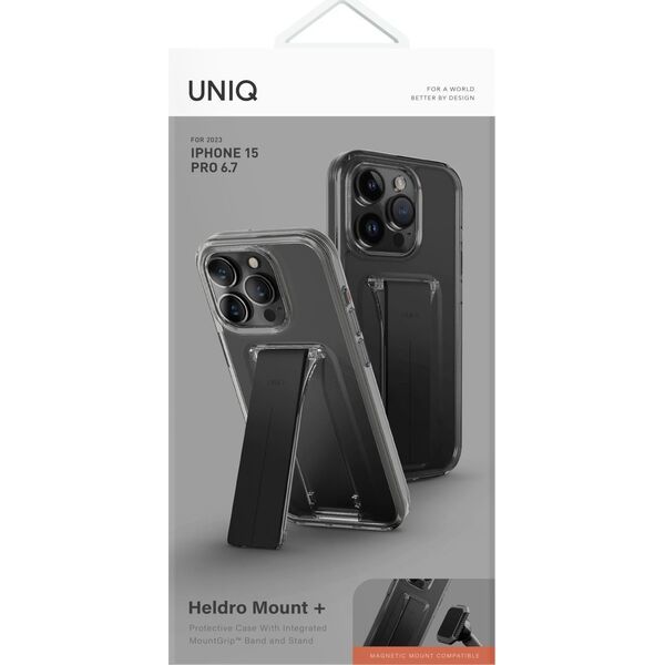 Uniq UNIQ etui Heldro Mount with Stand iPhone 15 Pro Max 6.7" dymny/vapour smoke