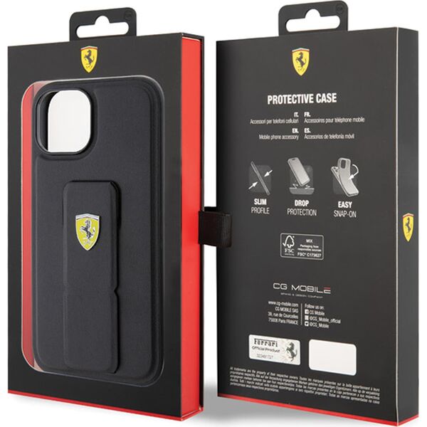 Ferrari Ferrari FEHCP15SGSPSIK iPhone 15 / 14 / 13 6.1" czarny/black hardcase Grip Stand Metal Logo