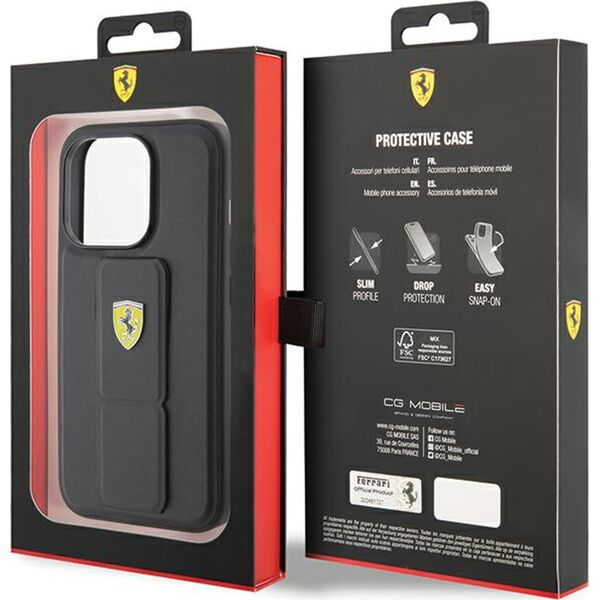 Ferrari Ferrari FEHCP15SGSPSIK iPhone 15 / 14 / 13 6.1" czarny/black hardcase Grip Stand Metal Logo