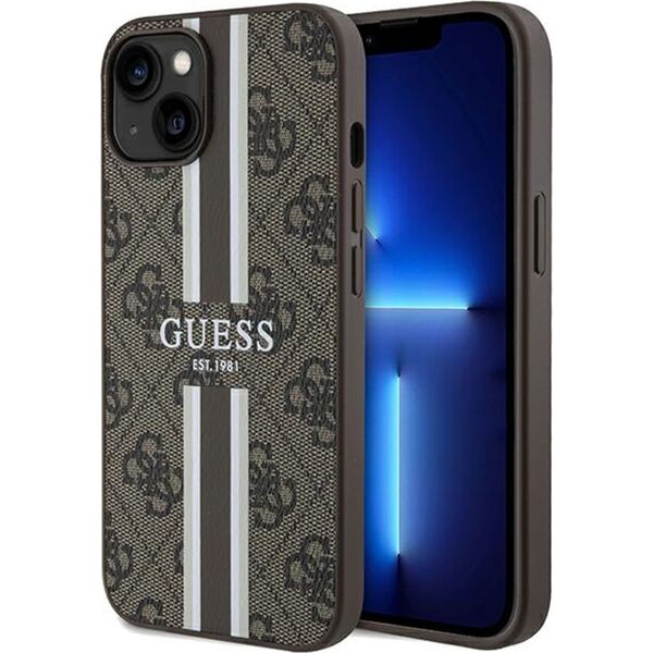 Guess Guess GUHMP15SP4RPSW iPhone 15 / 14 / 13 6.1" brązowy/brown hardcase 4G Printed Stripes MagSafe
