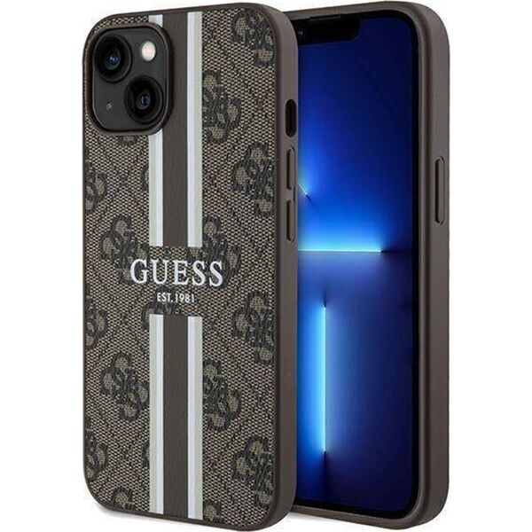 Guess Guess GUHMP15SP4RPSW iPhone 15 / 14 / 13 6.1" brązowy/brown hardcase 4G Printed Stripes MagSafe