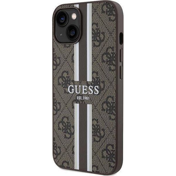Guess Guess GUHMP15SP4RPSW iPhone 15 / 14 / 13 6.1" brązowy/brown hardcase 4G Printed Stripes MagSafe