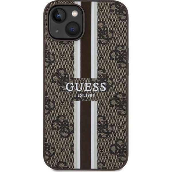 Guess Guess GUHMP15SP4RPSW iPhone 15 / 14 / 13 6.1" brązowy/brown hardcase 4G Printed Stripes MagSafe