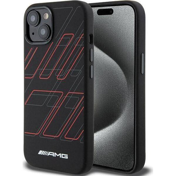 Mercedes AMG AMHMP15S23SSPK iPhone 15 / 14 / 13 6.1" czarny/black hardcase Silicone Large Rhombuses Pattern MagSafe