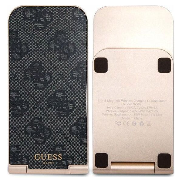 Guess Ładowarka indukcyjna Guess GUDCFAL4PEGK 2w1 15W 4G Pattern MagSafe czarny/black