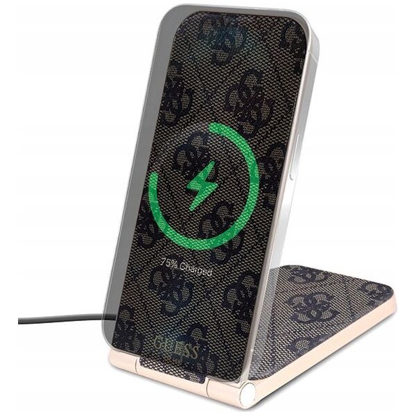 Guess Ładowarka indukcyjna Guess GUDCFAL4PEGW 2w1 15W 4G Pattern MagSafe brązowy/brown