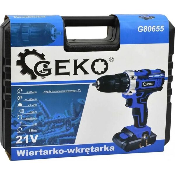Wiertarko-wkrętarka Geko Wiertarko-wkrętarka 21V 2x akumulator 2ah (10)