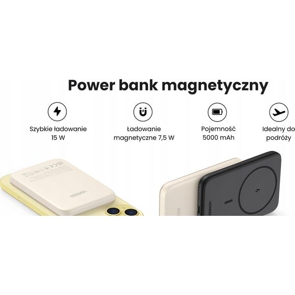 Powerbank Ugreen UGREEN 5000mAh Mini Powerbank Wireless 15W with MagSafe white