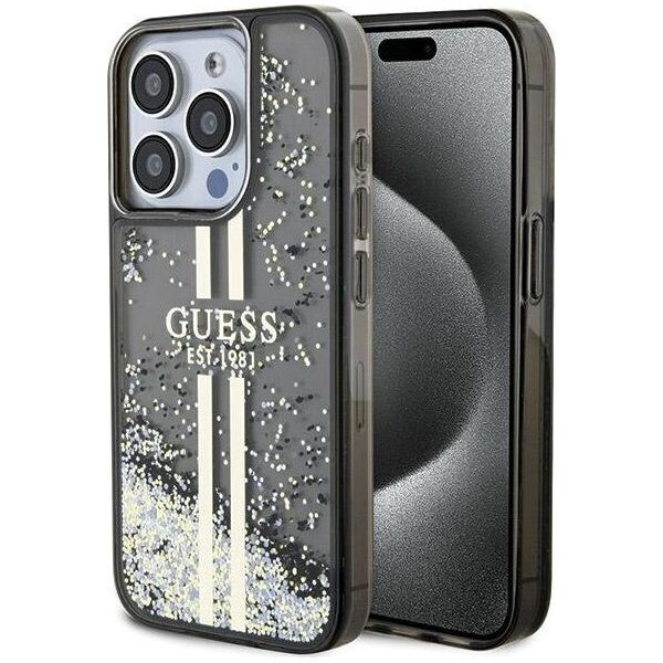 Guess Guess GUHCP15LLFCSEGK iPhone 15 Pro 6.1" czarny/black hardcase Liquid Glitter Gold Stripes