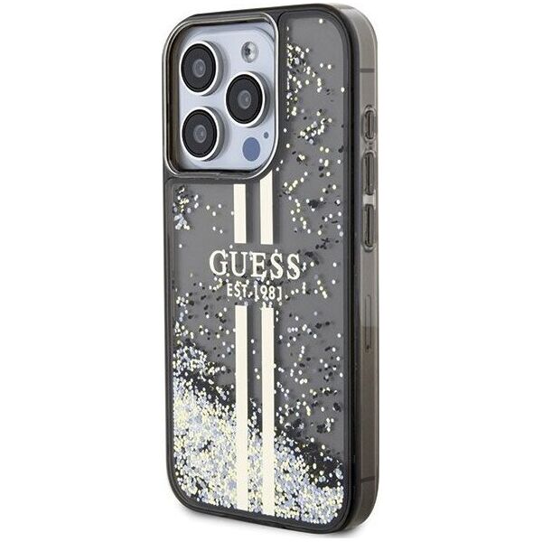 Guess Guess GUHCP15LLFCSEGK iPhone 15 Pro 6.1" czarny/black hardcase Liquid Glitter Gold Stripes