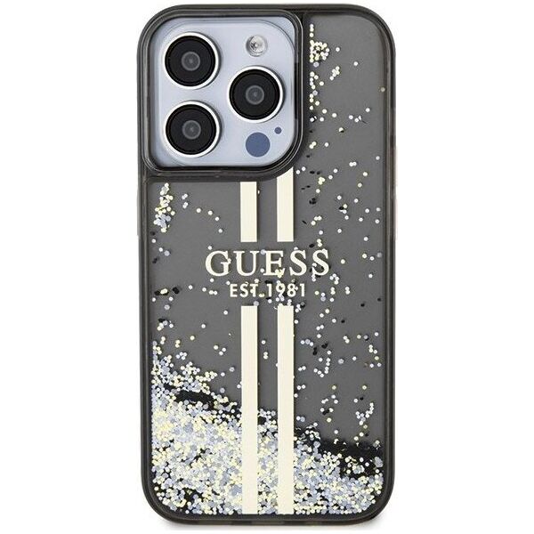 Guess Guess GUHCP15LLFCSEGK iPhone 15 Pro 6.1" czarny/black hardcase Liquid Glitter Gold Stripes