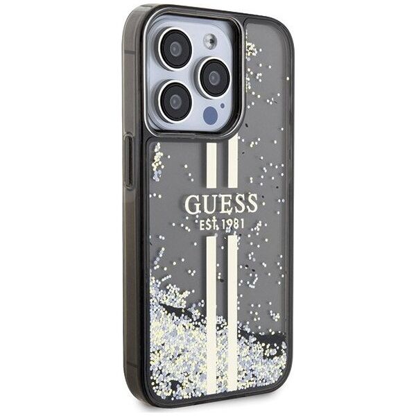 Guess Guess GUHCP15LLFCSEGK iPhone 15 Pro 6.1" czarny/black hardcase Liquid Glitter Gold Stripes