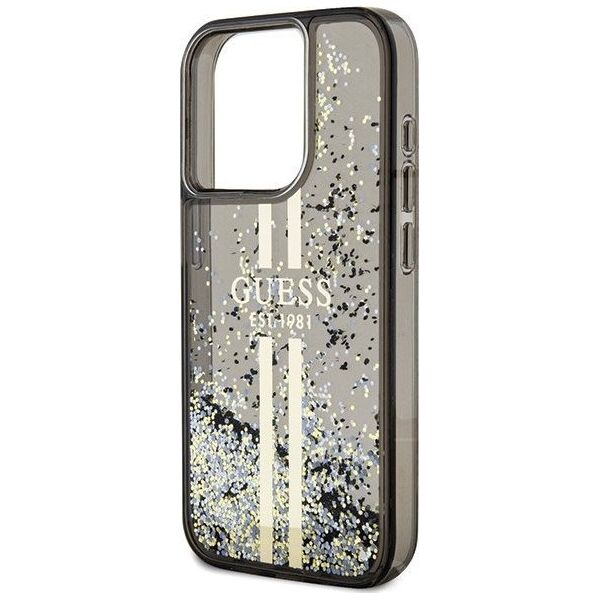Guess Guess GUHCP15LLFCSEGK iPhone 15 Pro 6.1" czarny/black hardcase Liquid Glitter Gold Stripes