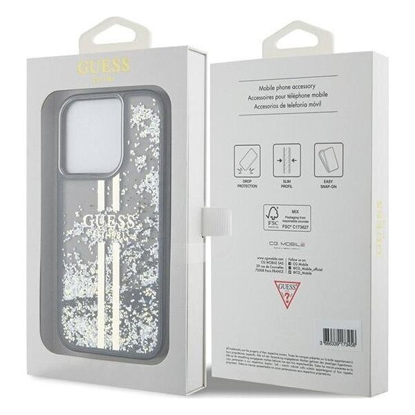 Guess Guess GUHCP15LLFCSEGK iPhone 15 Pro 6.1" czarny/black hardcase Liquid Glitter Gold Stripes