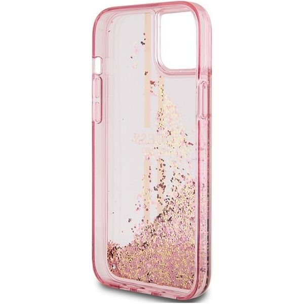 Guess Guess GUHCP15MLFCSEGP iPhone 15 Plus / 14 Plus 6.7" różowy/pink hardcase Liquid Glitter Gold Stripes