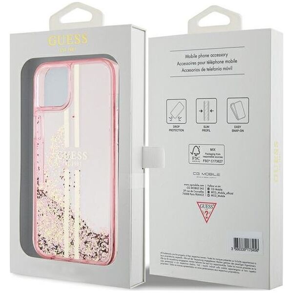Guess Guess GUHCP15MLFCSEGP iPhone 15 Plus / 14 Plus 6.7" różowy/pink hardcase Liquid Glitter Gold Stripes