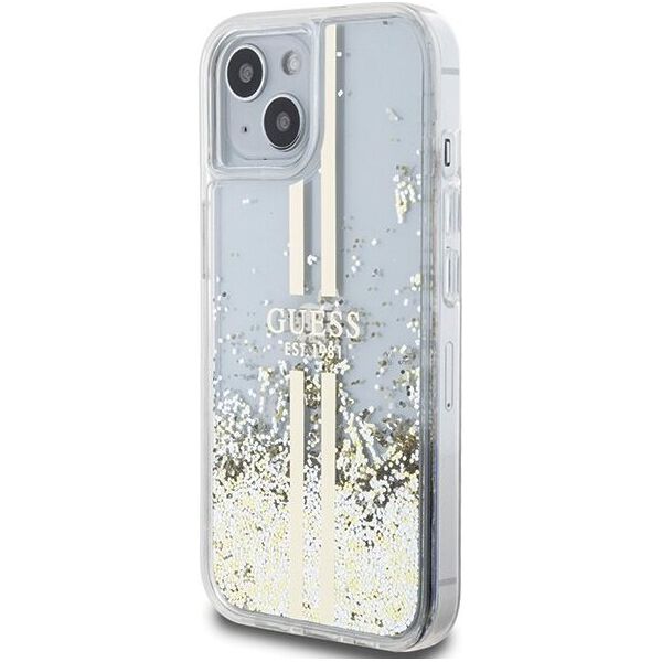 Guess Guess GUHCP15MLFCSEGT iPhone 15 Plus / 14 Plus 6.7" transparent hardcase Liquid Glitter Gold Stripes