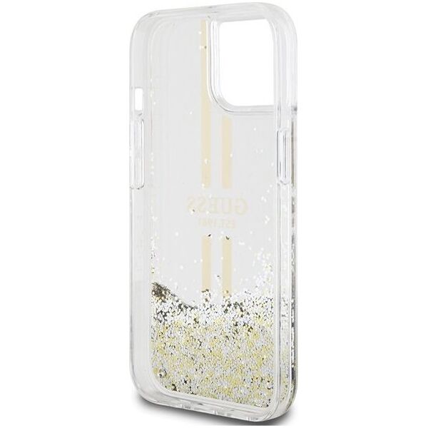 Guess Guess GUHCP15MLFCSEGT iPhone 15 Plus / 14 Plus 6.7" transparent hardcase Liquid Glitter Gold Stripes