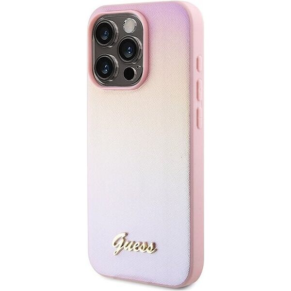 Guess Guess GUHCP15XPSAIRSP iPhone 15 Pro Max 6.7" różowy/pink hardcase Saffiano Iridescent Script