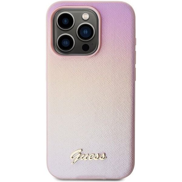 Guess Guess GUHCP15XPSAIRSP iPhone 15 Pro Max 6.7" różowy/pink hardcase Saffiano Iridescent Script