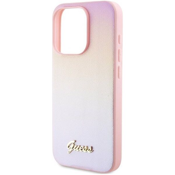 Guess Guess GUHCP15XPSAIRSP iPhone 15 Pro Max 6.7" różowy/pink hardcase Saffiano Iridescent Script