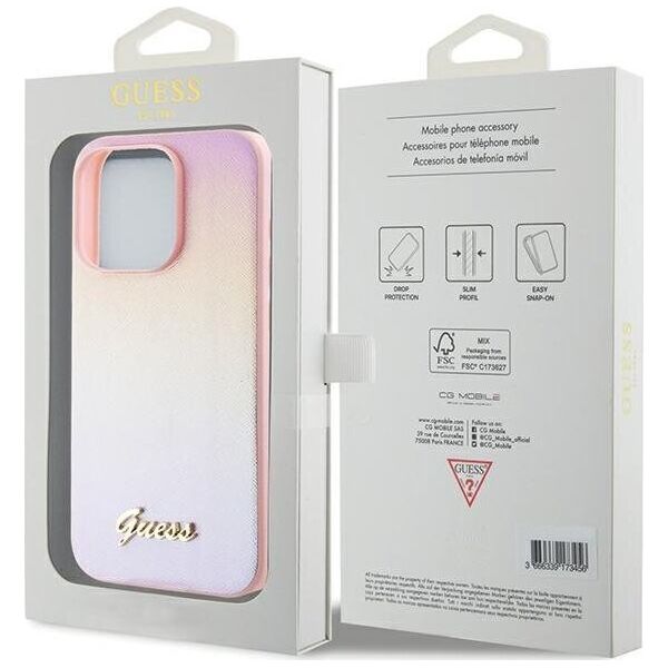 Guess Guess GUHCP15XPSAIRSP iPhone 15 Pro Max 6.7" różowy/pink hardcase Saffiano Iridescent Script