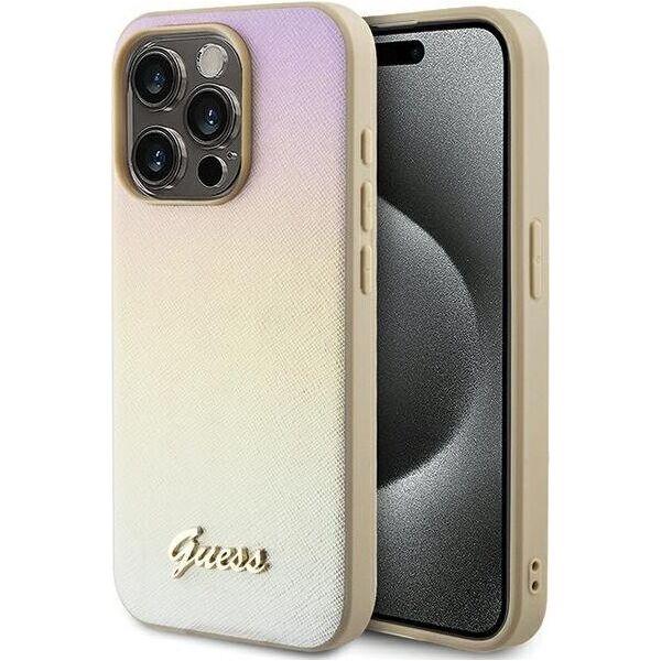 Guess Guess GUHCP15XPSAIRSD iPhone 15 Pro Max 6.7" złoty/gold hardcase Saffiano Iridescent Script