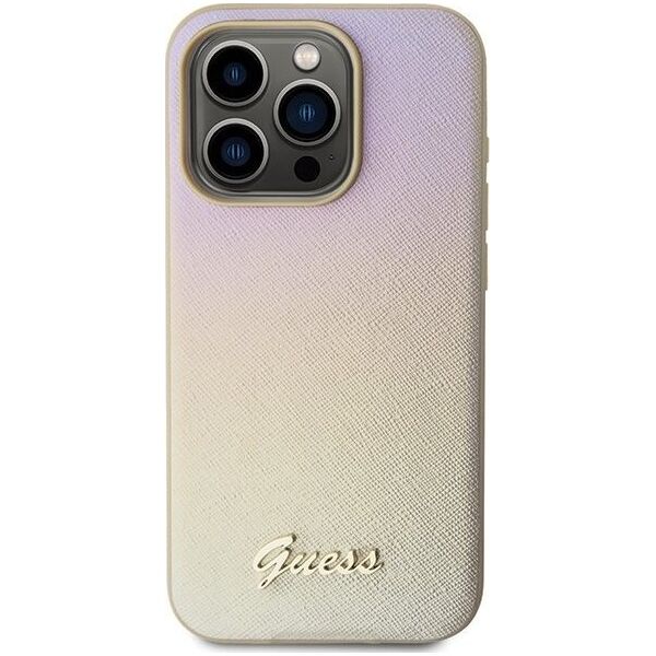 Guess Guess GUHCP15XPSAIRSD iPhone 15 Pro Max 6.7" złoty/gold hardcase Saffiano Iridescent Script