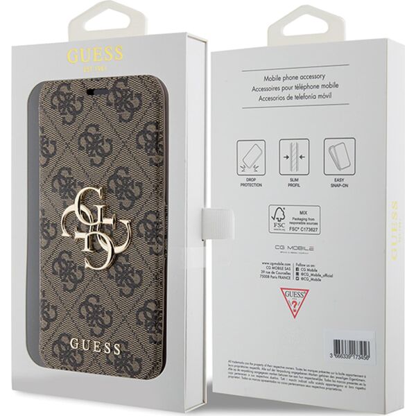 Guess Guess GUBKP15L4GMGBR iPhone 15 Pro 6.1" brązowy/book book 4G Metal Logo