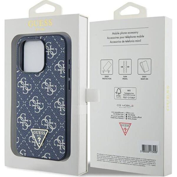 Guess Guess GUHCP15LPG4GPB iPhone 15 Pro 6.1" niebieski/blue hardcase 4G Triangle Metal Logo