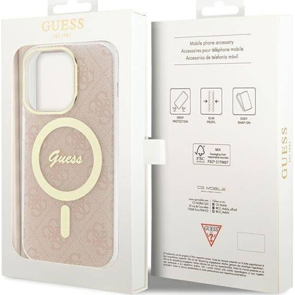Guess Guess GUHMP15LH4STP iPhone 15 Pro 6.1" rózowy/pink hardcase IML 4G MagSafe
