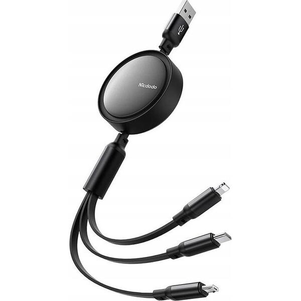 Kabel USB Mcdodo USB-A - USB-C + microUSB + Lightning 1.2 m Czarny (CA-7256)