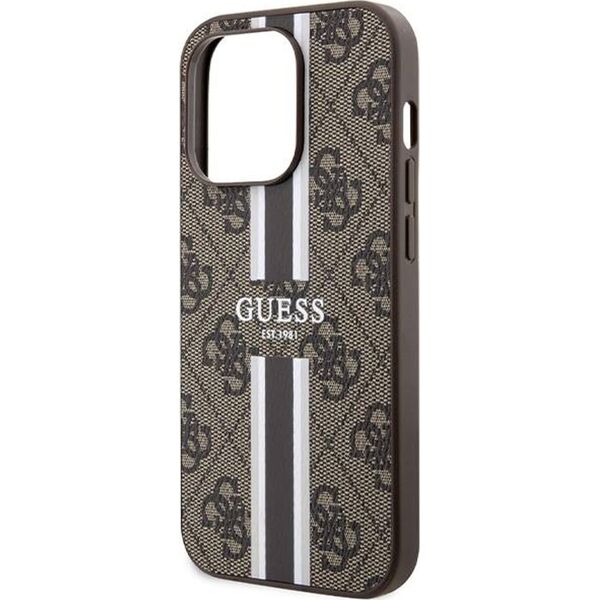 Guess Guess GUHMP15LP4RPSW iPhone 15 Pro 6.1" brązowy/brown hardcase 4G Printed Stripes MagSafe