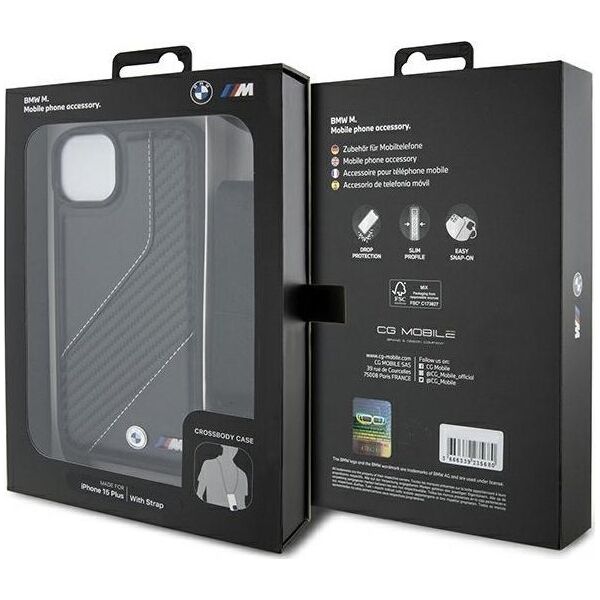 BMW BMW BMHCP15S23PSCCK iPhone 15 / 14 / 13 czarny/black hardcase M Edition Carbon Stripe & Strap