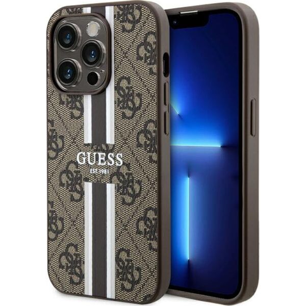 Guess Guess GUHMP15XP4RPSW iPhone 15 Pro Max 6.7" brązowy/brown hardcase 4G Printed Stripes MagSafe
