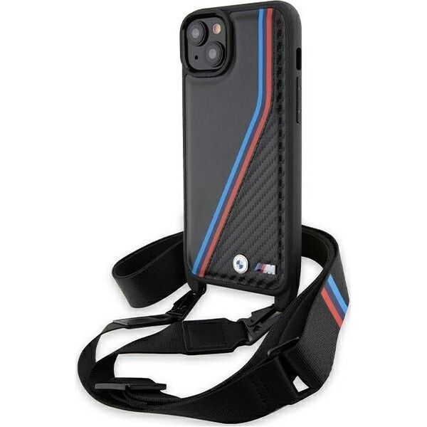 BMW Etui BMW BMHCP15M23PSVTK Apple iPhone 15 Plus / 14 Plus hardcase M Edition Carbon Tricolor Lines & Strap czarny/black