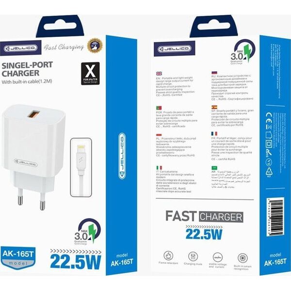Ładowarka Jellico JELLICO ładowarka sieciowa AK165 22,5W 1xUSB QC3.0 + kabel Lightning Biały standard
