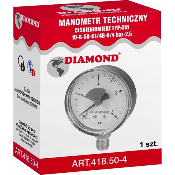 Diamond MANOMETR TECHNICZNY ÅR. 63MM 0-6 BAR GW 2/5