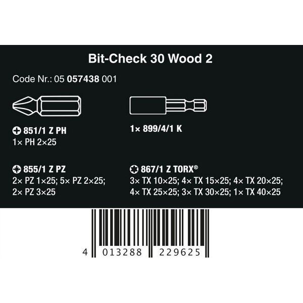 Wera Wera Bit-Check 30 Wood 2 SB