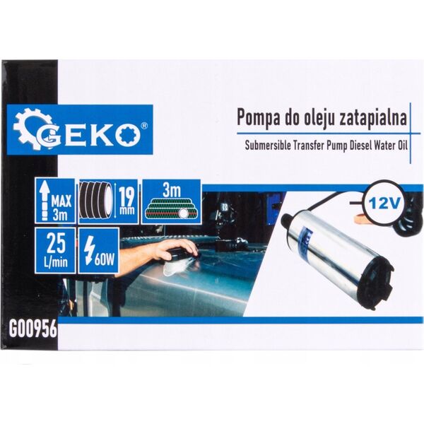 Geko Pompa do oleju zatapialna 12V 52mm z przewodem 3m (40)