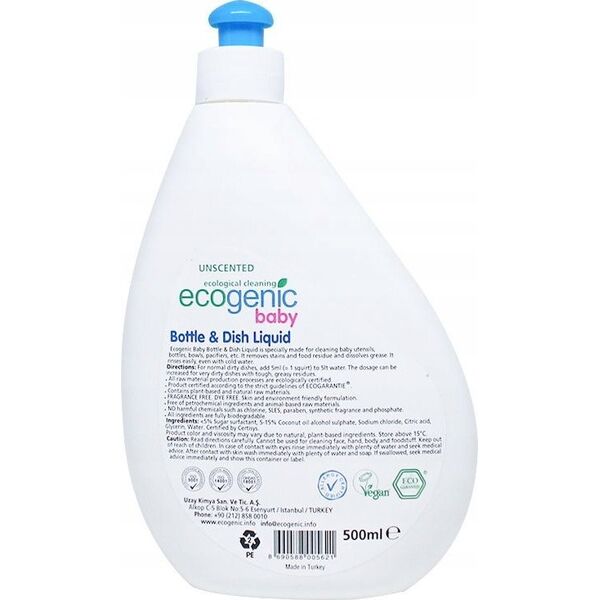 ECOGENIC Ecogenic, Płyn do mycia butelek, smoczków i zabawek, bezzapachowy, 500ml