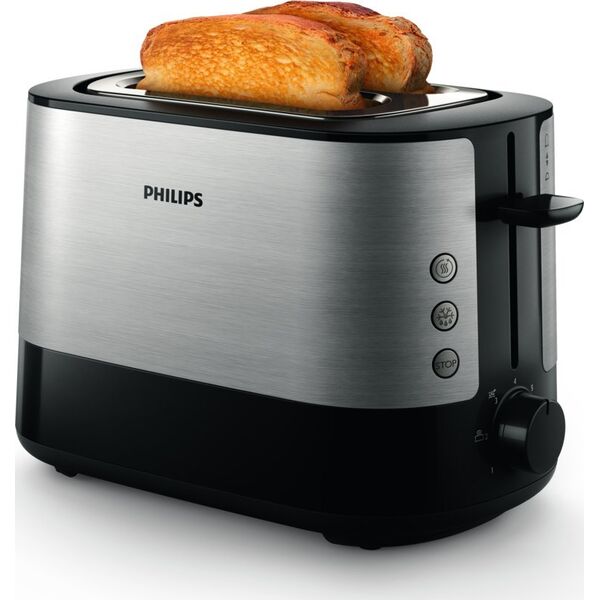 Toster Philips Philips | Toaster | HD2635/90 Viva Collection | Number of slots 2 | Housing material Metal/Plastic | Stainless Steel/Black