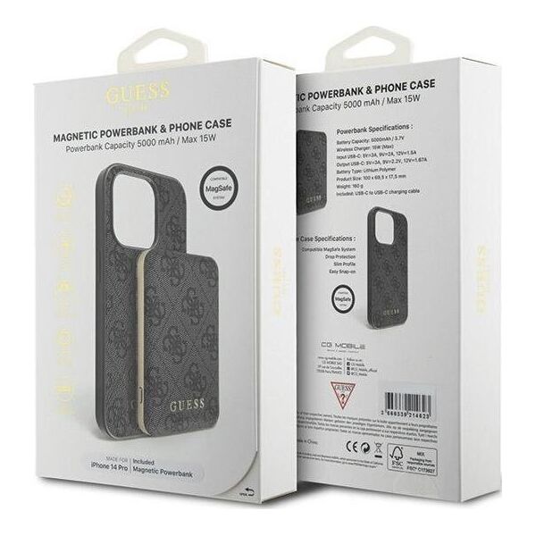 Guess Zestaw Guess GUBPM5P14L4GEMGK iPhone 14 Pro 6.1" hardcase + Powerbank 5000mAh MagSafe czarny/black 4G Metal Logo NoSize