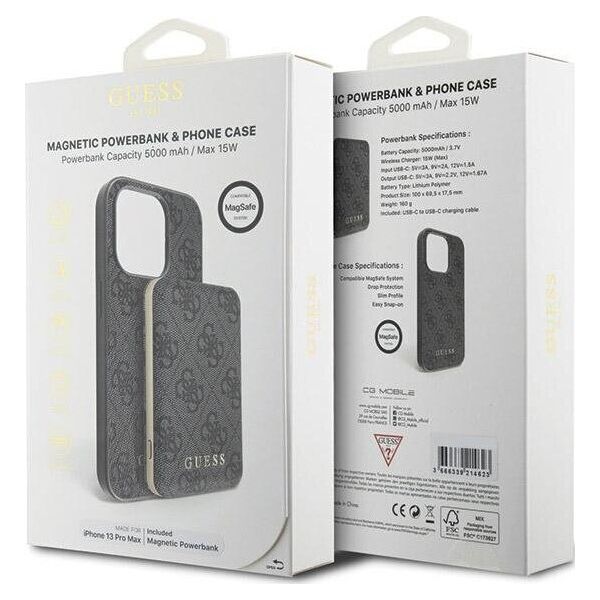 Guess Zestaw Guess GUBPM5P13X4GEMGK iPhone 13 Pro Max 6.7" hardcase + Powerbank 5000mAh MagSafe czarny/black 4G Metal Logo NoSize