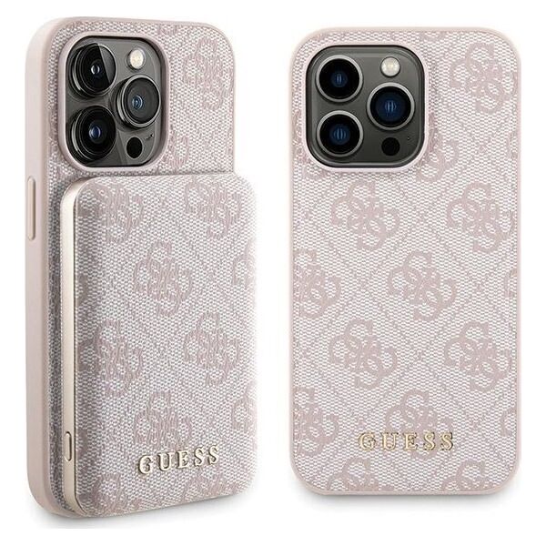 Guess Zestaw Guess GUBPM5P15X4GEMGP Apple iPhone 15 Pro Max hardcase + Powerbank 5000mAh MagSafe 4G Metal Logo różowy/pink