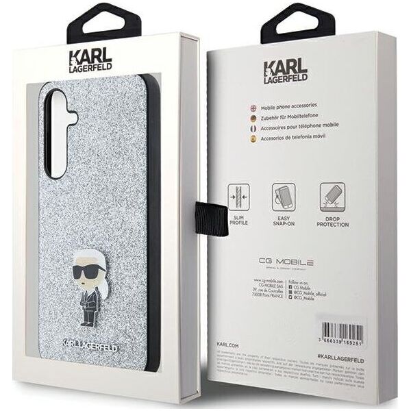 Karl Lagerfeld Etui Karl Lagerfeld KLHCSA35GCNPSG Samsung Galaxy A35 hardcase Fixed Glitter Choupette Logo Metal Pin srebrny/silver