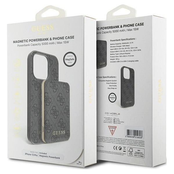 Guess Guess Bundle Pack MagSafe 4G Metal Gold Logo - Zestaw etui + Power Bank 5000mAh MagSafe iPhone 13 Pro (czarny)