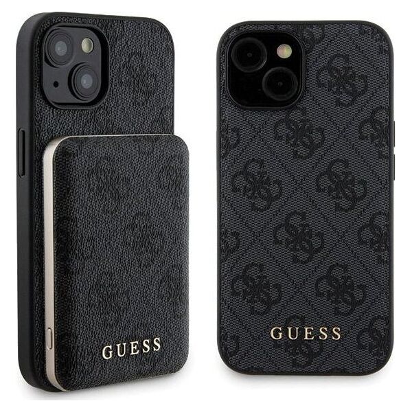 Guess Guess Bundle Pack MagSafe 4G Metal Gold Logo - Zestaw etui + Power Bank 5000mAh MagSafe iPhone 15 (czarny)
