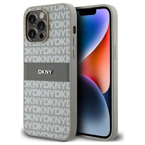 DKNY DKNY DKHCP14LPRTHSLE iPhone 14 Pro 6.1" beżowy/beige hardcase Leather Mono Stripe & Metal Logo